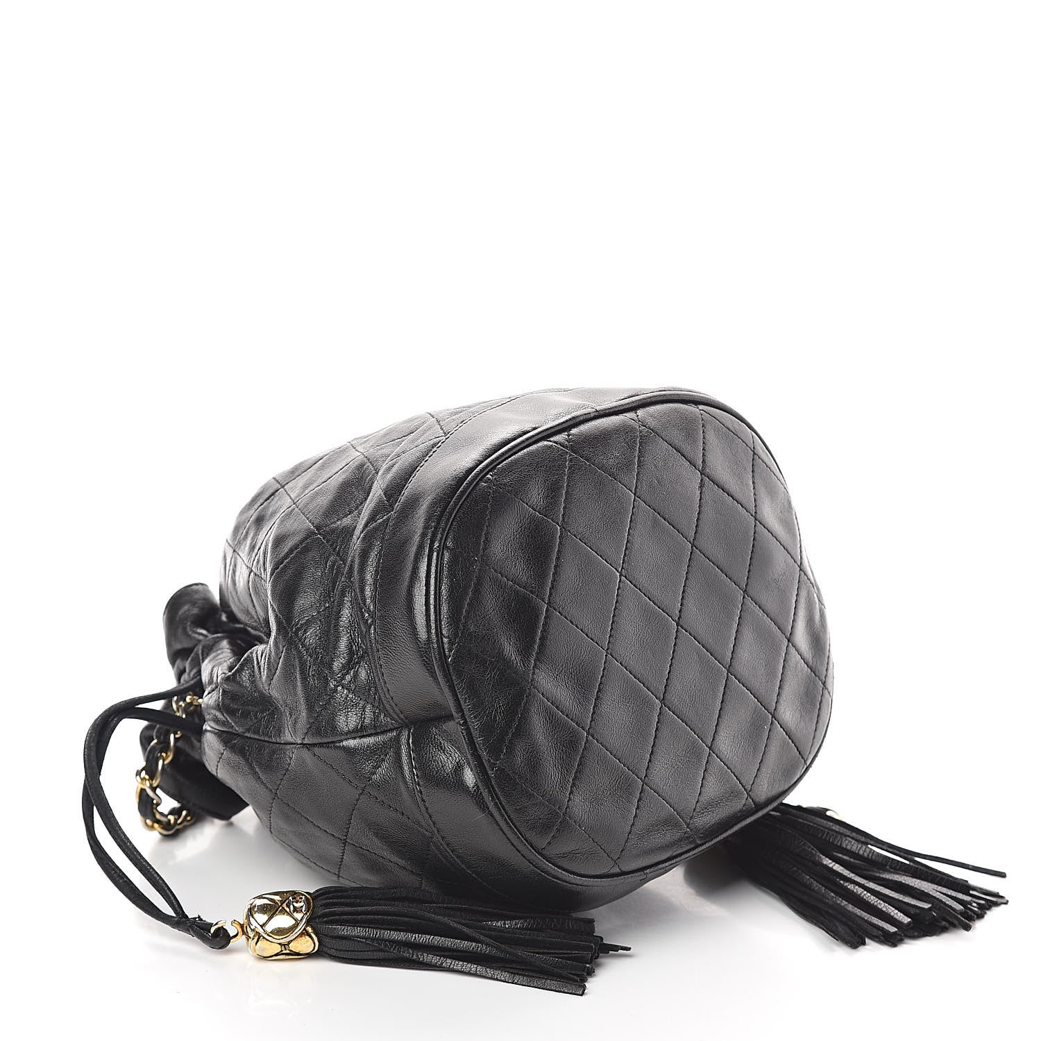 Chanel Lambskin Stitched Tassel Drawstring Pouch Black 4 of 10