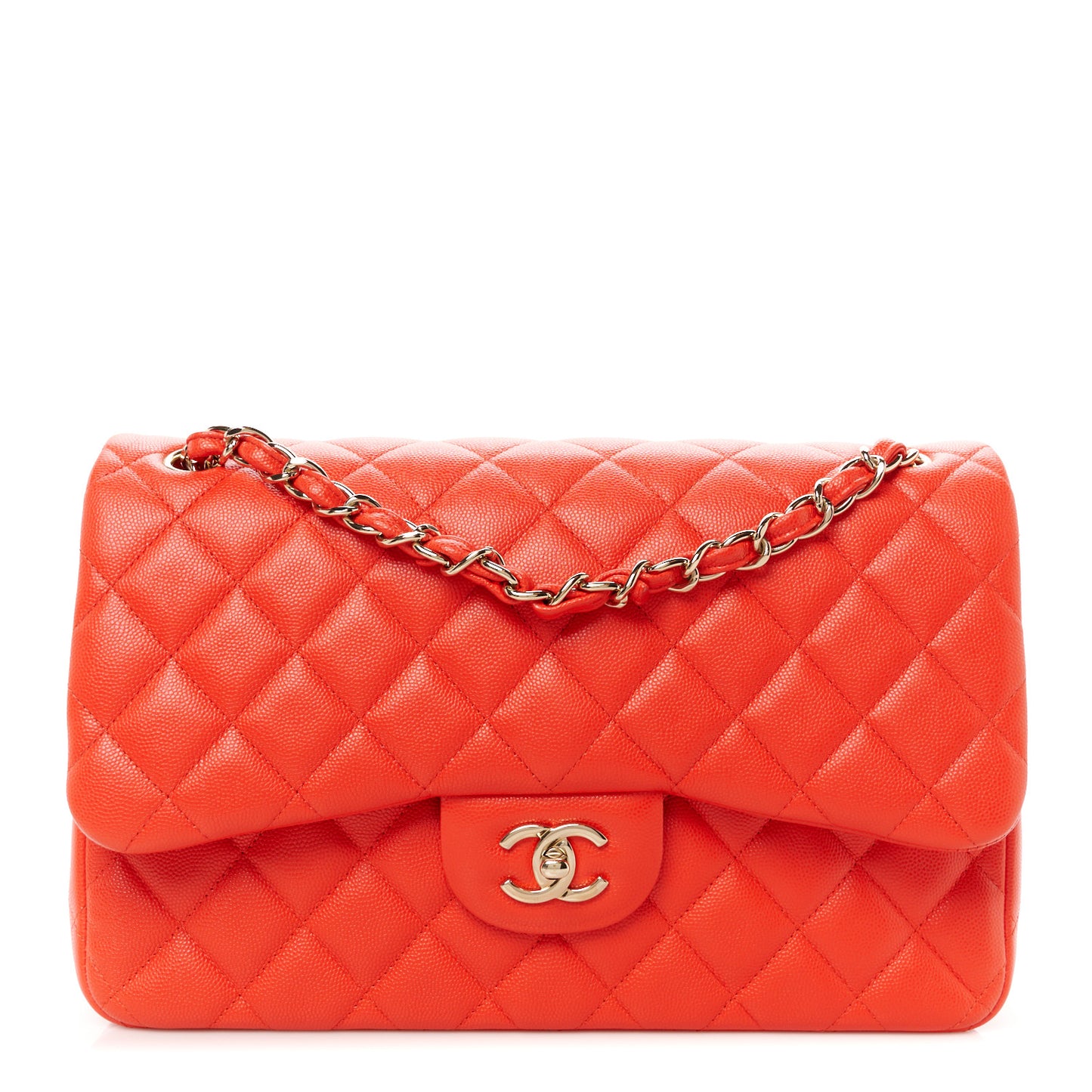 Caviar Quilted Jumbo Double Flap Red