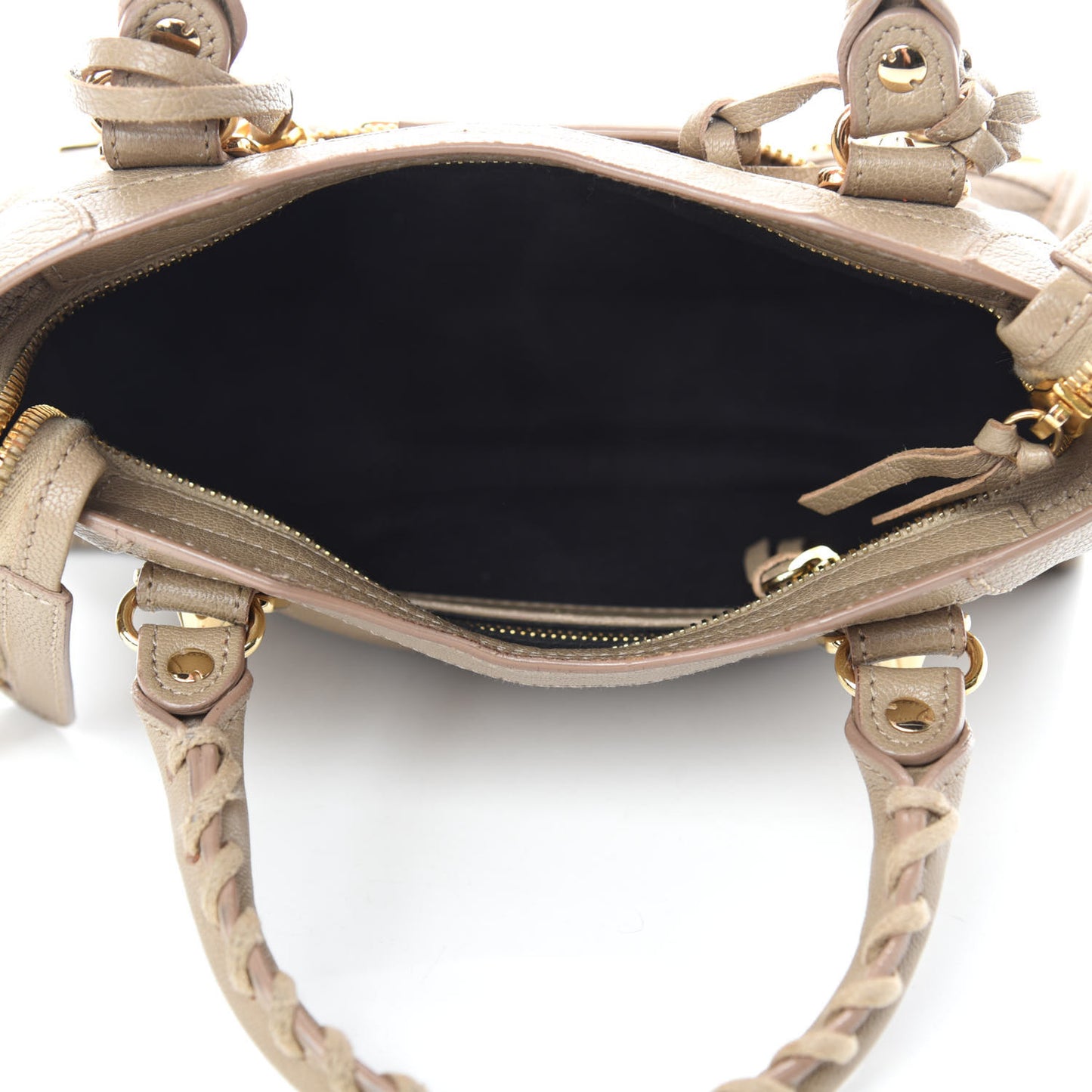 Chevre Gold Metallic Edge Hardware Mini City Beige Latte