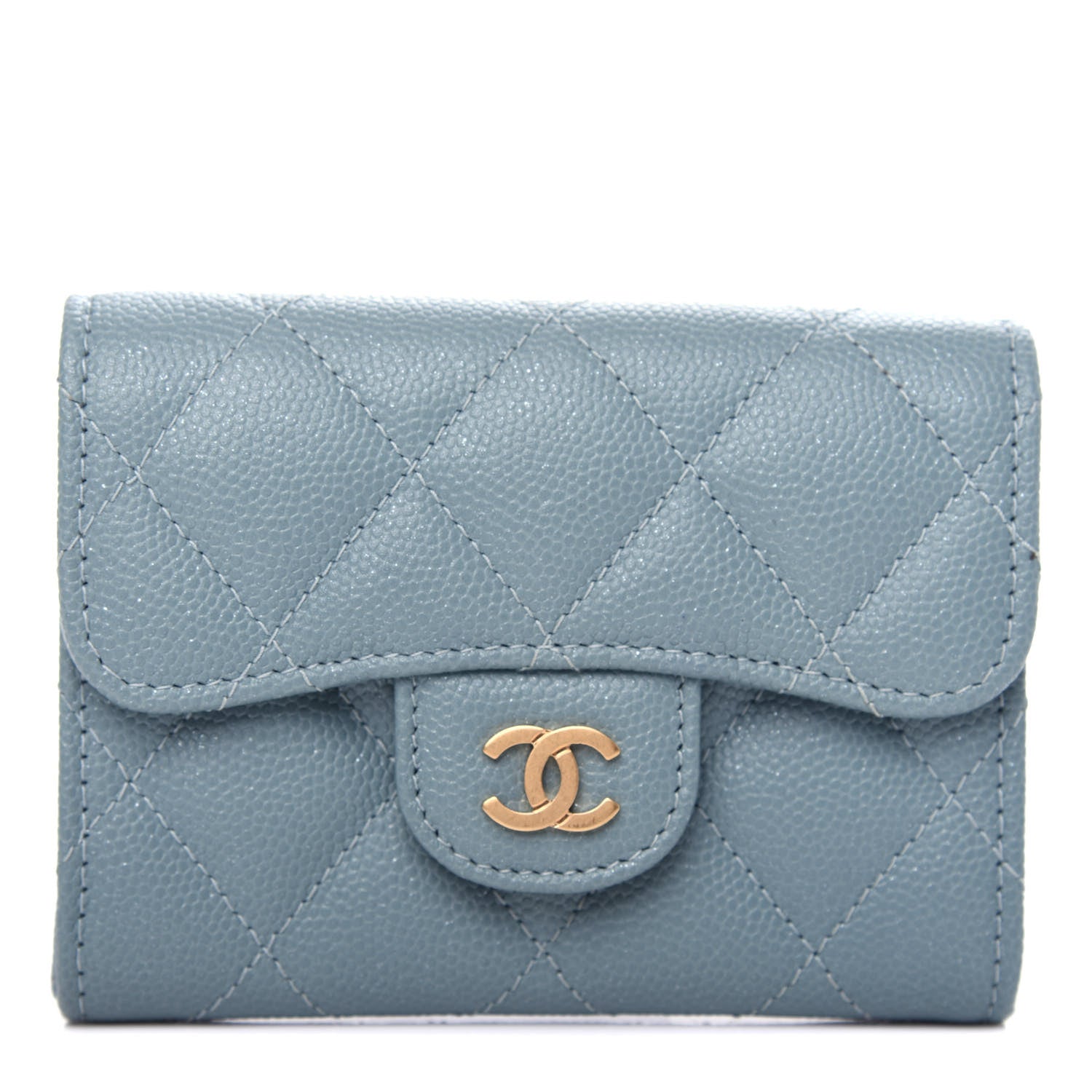Chanel Iridescent Caviar Quilted Flap Card Holder Wallet Light Blue 1 of 8