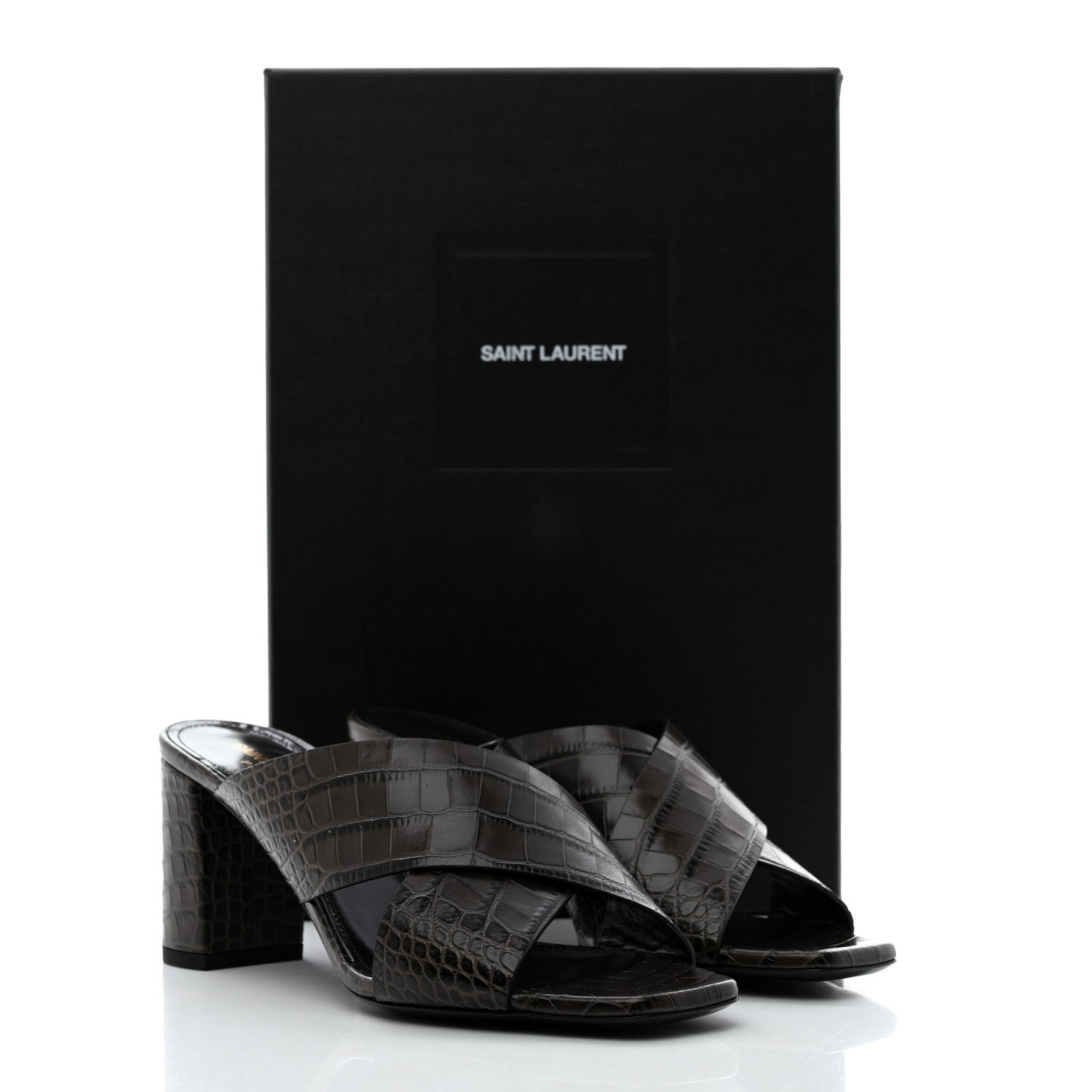 Saint Laurent Crocodile Embossed Calfskin LouLou Mule Sandals 38 Ultra 38 Grey 9 of 9