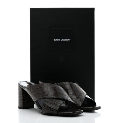 Saint Laurent Crocodile Embossed Calfskin LouLou Mule Sandals 38 Ultra 38 Grey 9 of 9