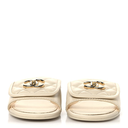 Chanel Lambskin Quilted Turnlock Flat Mules 35.5 Ivory 3 of 10