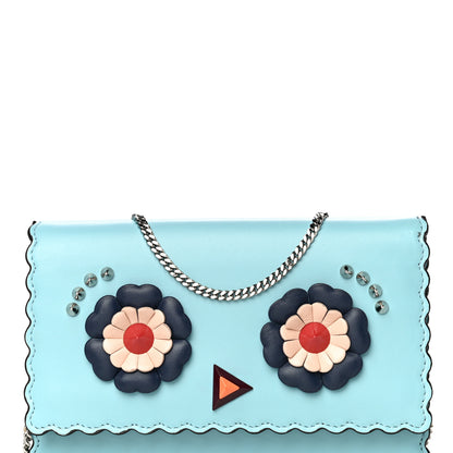 Fendi Vitello Century Lucido Nappa Hypnoteyes Scalloped Studded Tube Wallet on Chain Turchese Pallido Blueberry Multicolor 8 of 14