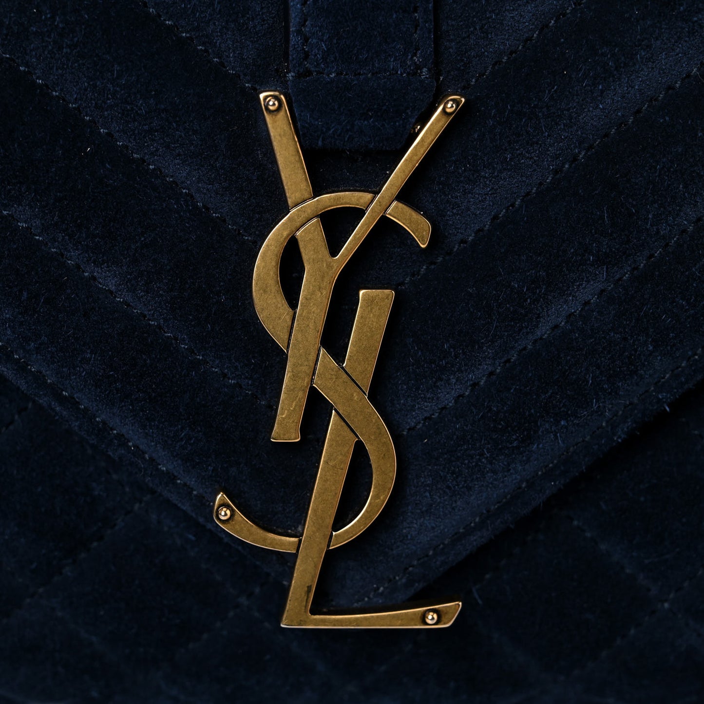 Suede Mixed Matelasse Triquilt Large Monogram Envelope Satchel Navy Blue