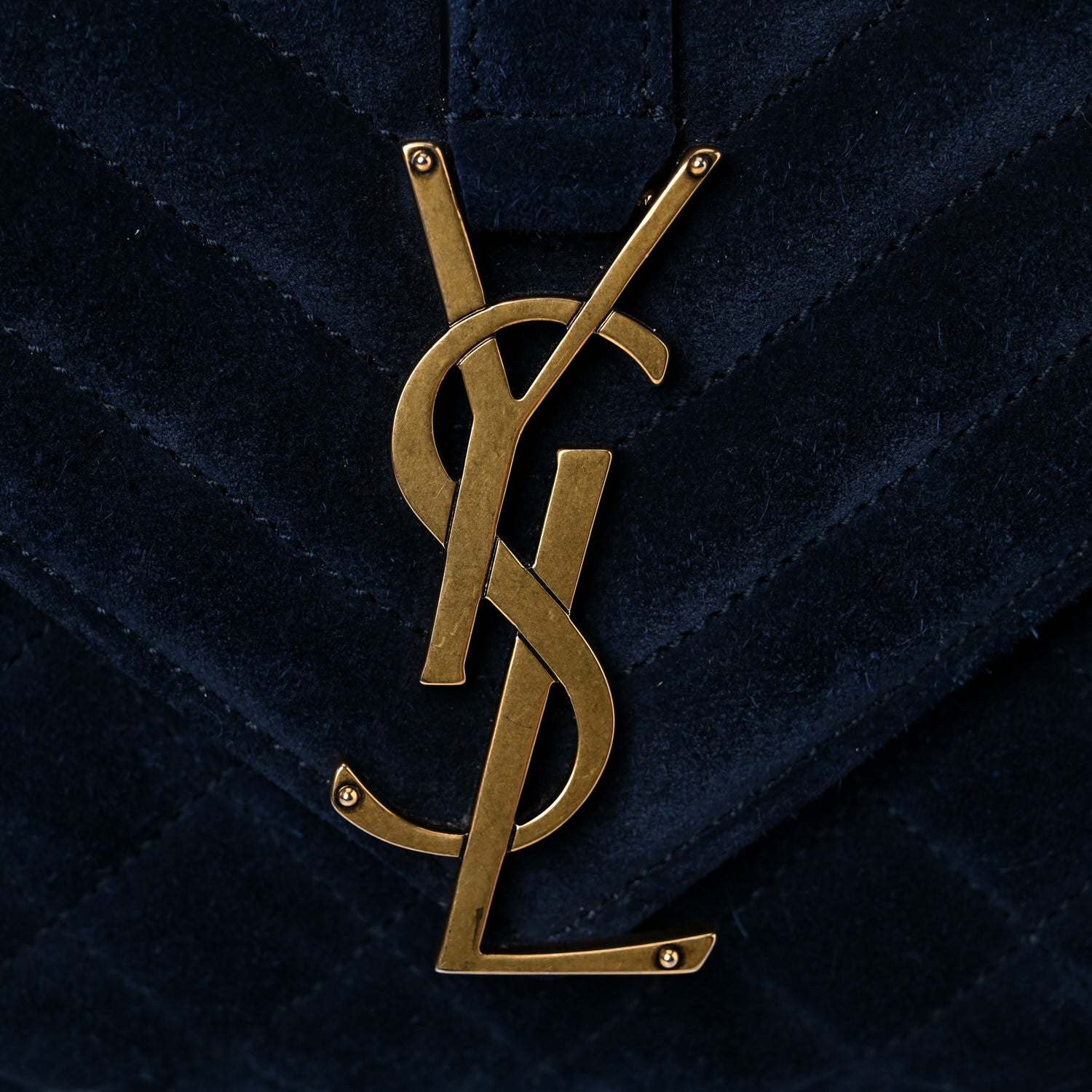 Saint Laurent Suede Mixed Matelasse Triquilt Large Monogram Envelope Satchel Navy Blue 17 of 17