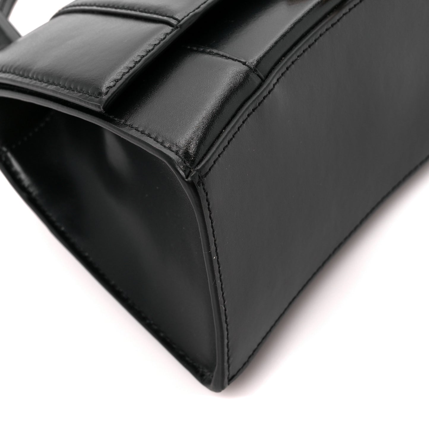Shiny Box Calfskin Small Hourglass Top Handle Bag Black