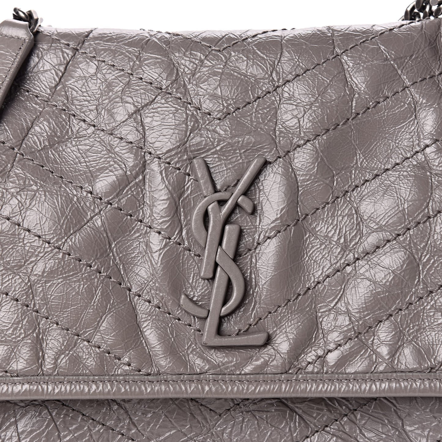 Crinkled Calfskin Matelasse Monogram Medium Niki Chain Satchel Fog