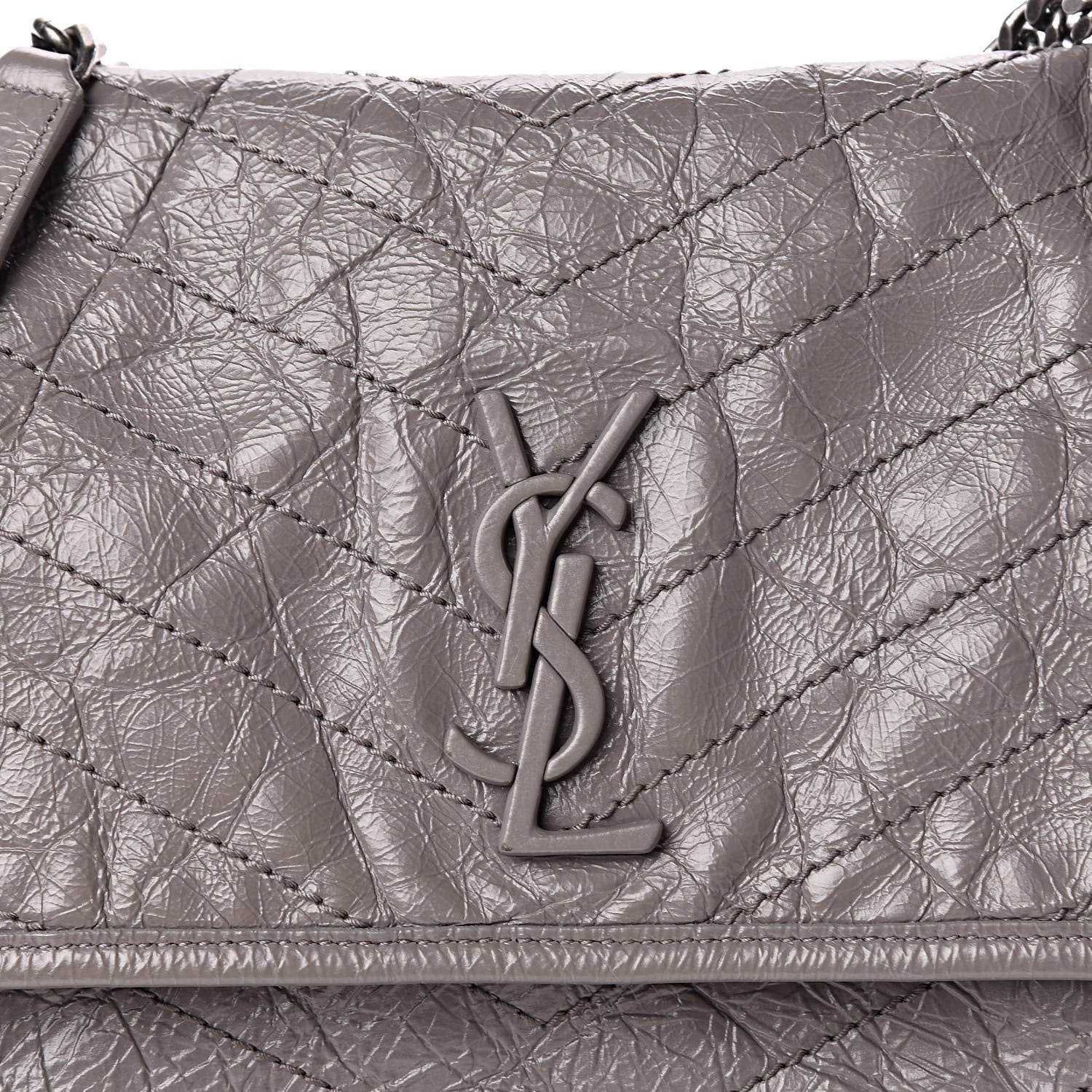 Saint Laurent Crinkled Calfskin Matelasse Monogram Medium Niki Chain Satchel Fog 9 of 11