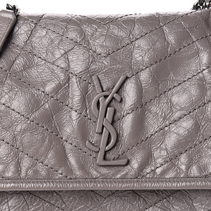Saint Laurent Crinkled Calfskin Matelasse Monogram Medium Niki Chain Satchel Fog 9 of 11