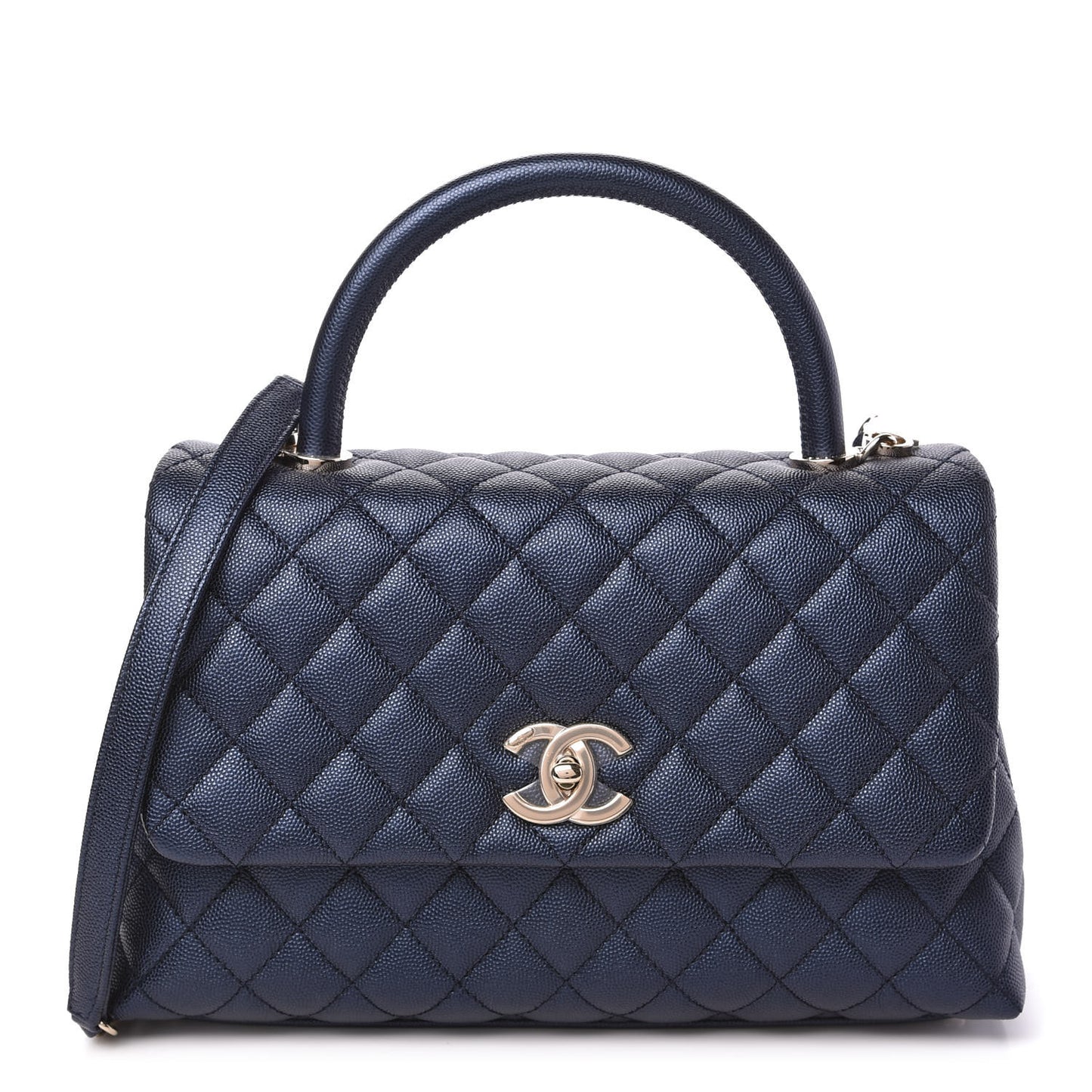 Iridescent Caviar Quilted Small Coco Handle Flap Dark Blue