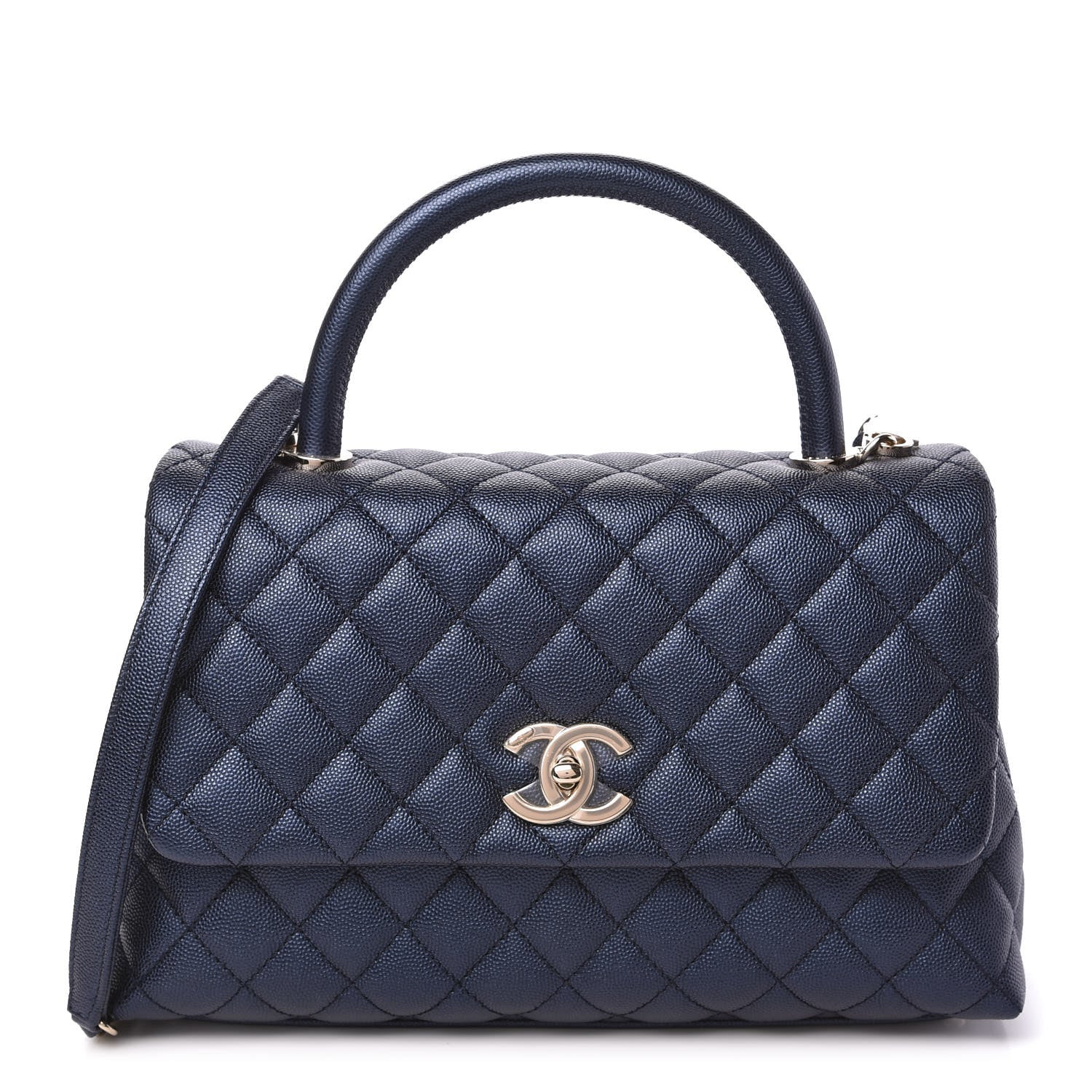 Chanel Iridescent Caviar Quilted Small Coco Handle Flap Dark Blue 1 of 11