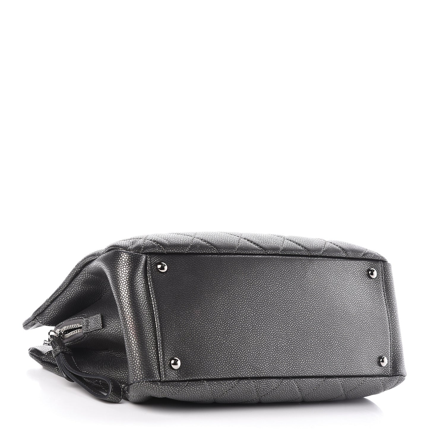 Metallic Caviar Quilted CC Tote Dark Silver