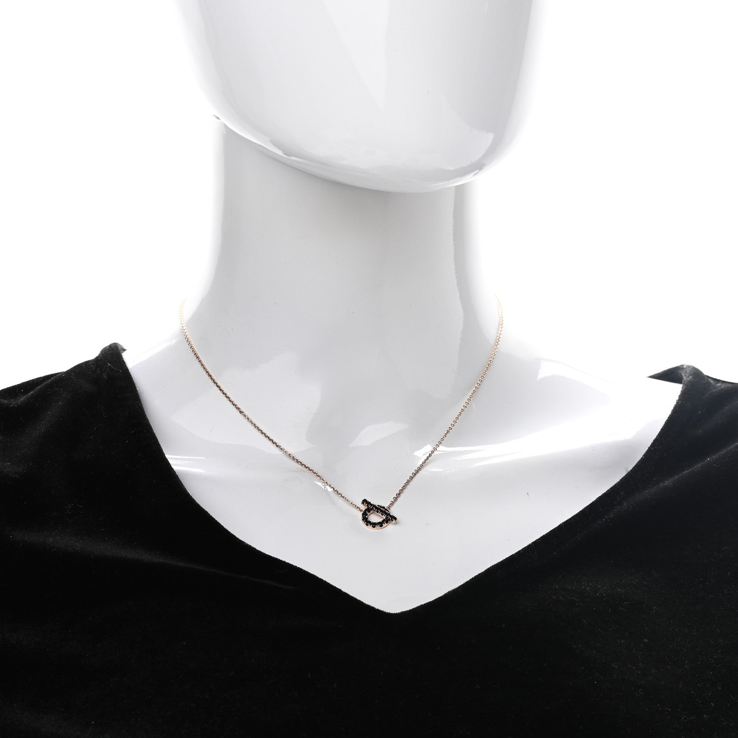 Hermes 18K Rose Gold Black Spinel Finesse Pendant Necklace 2 of 5
