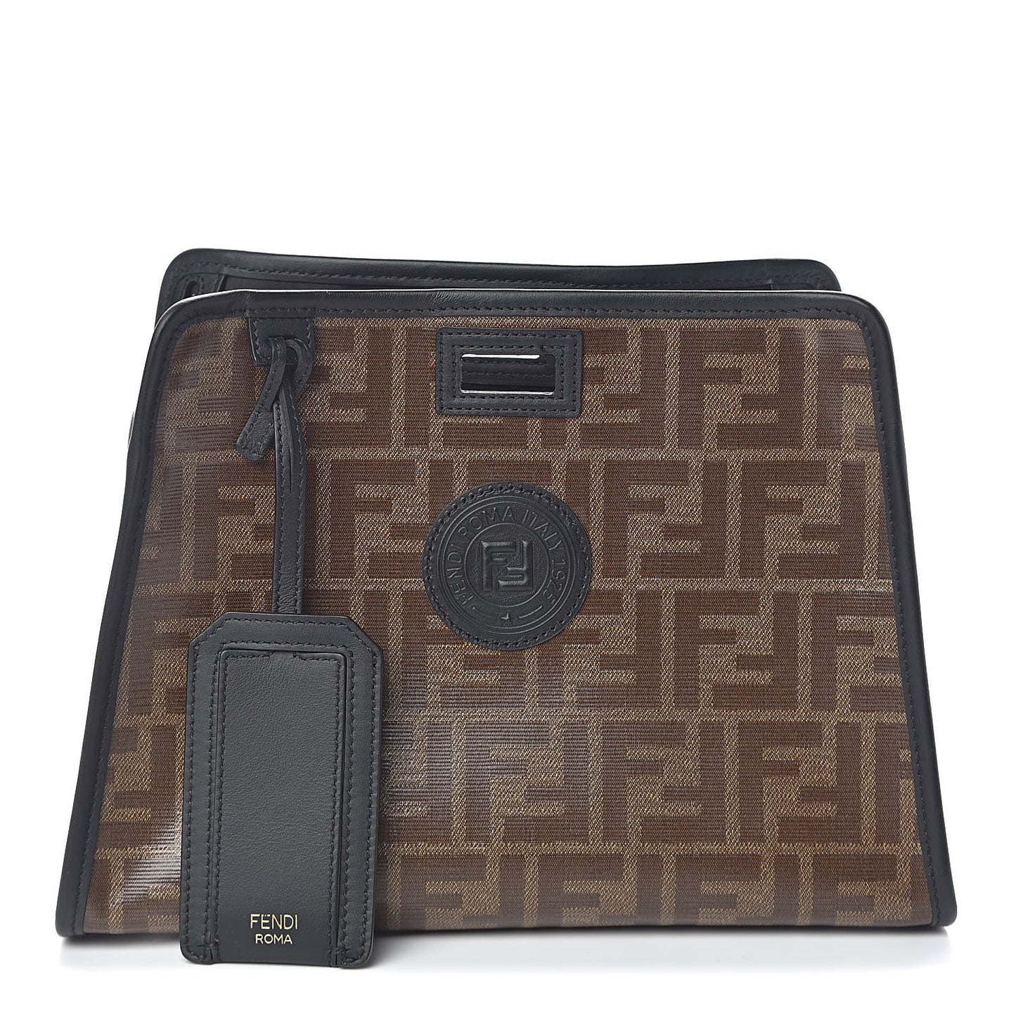 Glazed Fabric Vitello Century FF 1974 Stamp Patch Mini Peekaboo Defender Cover Mogano Panna Black