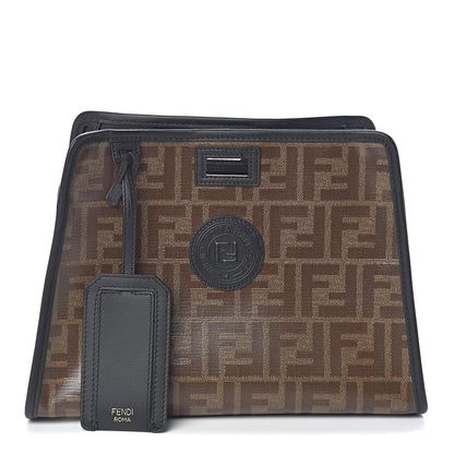 Fendi Glazed Fabric Vitello Century FF 1974 Stamp Patch Mini Peekaboo Defender Cover Mogano Panna Black 1 of 8