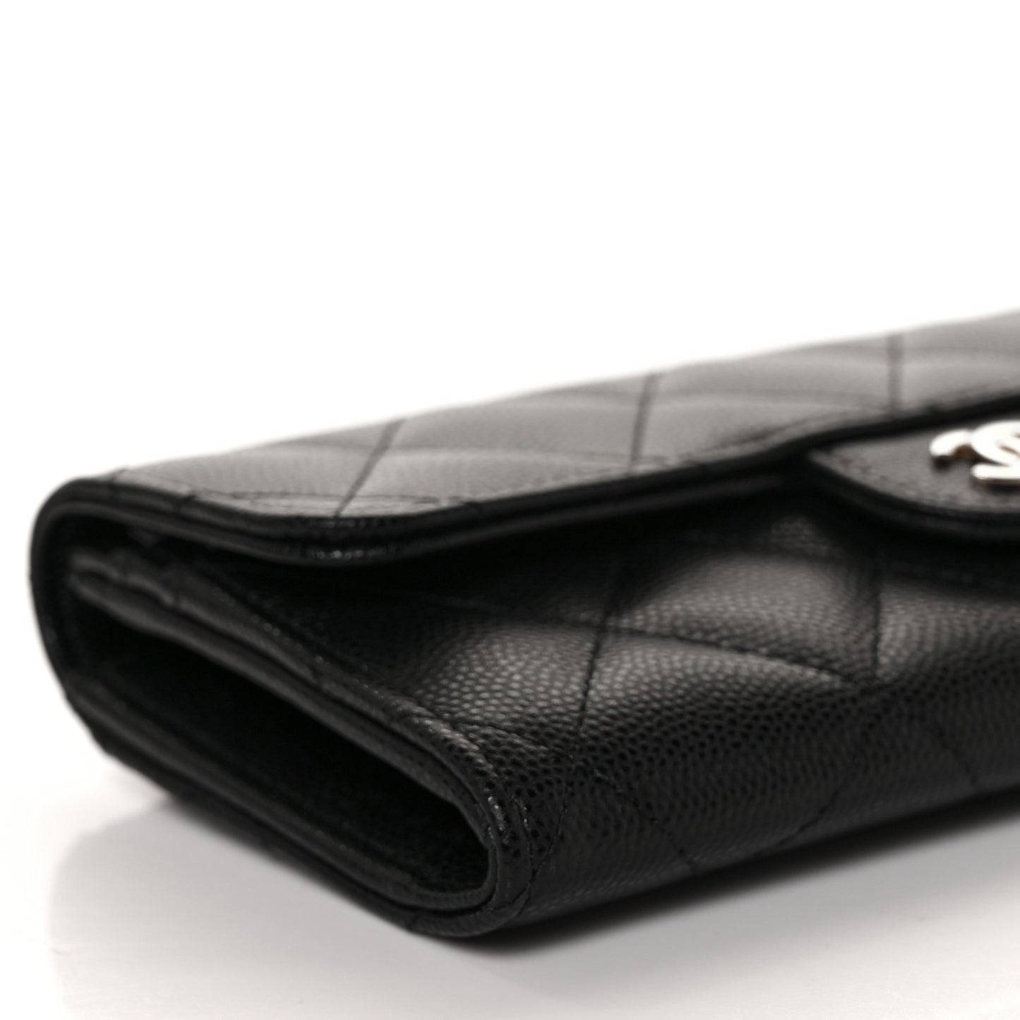 Caviar Quilted Medium Gusset Flap Wallet Black