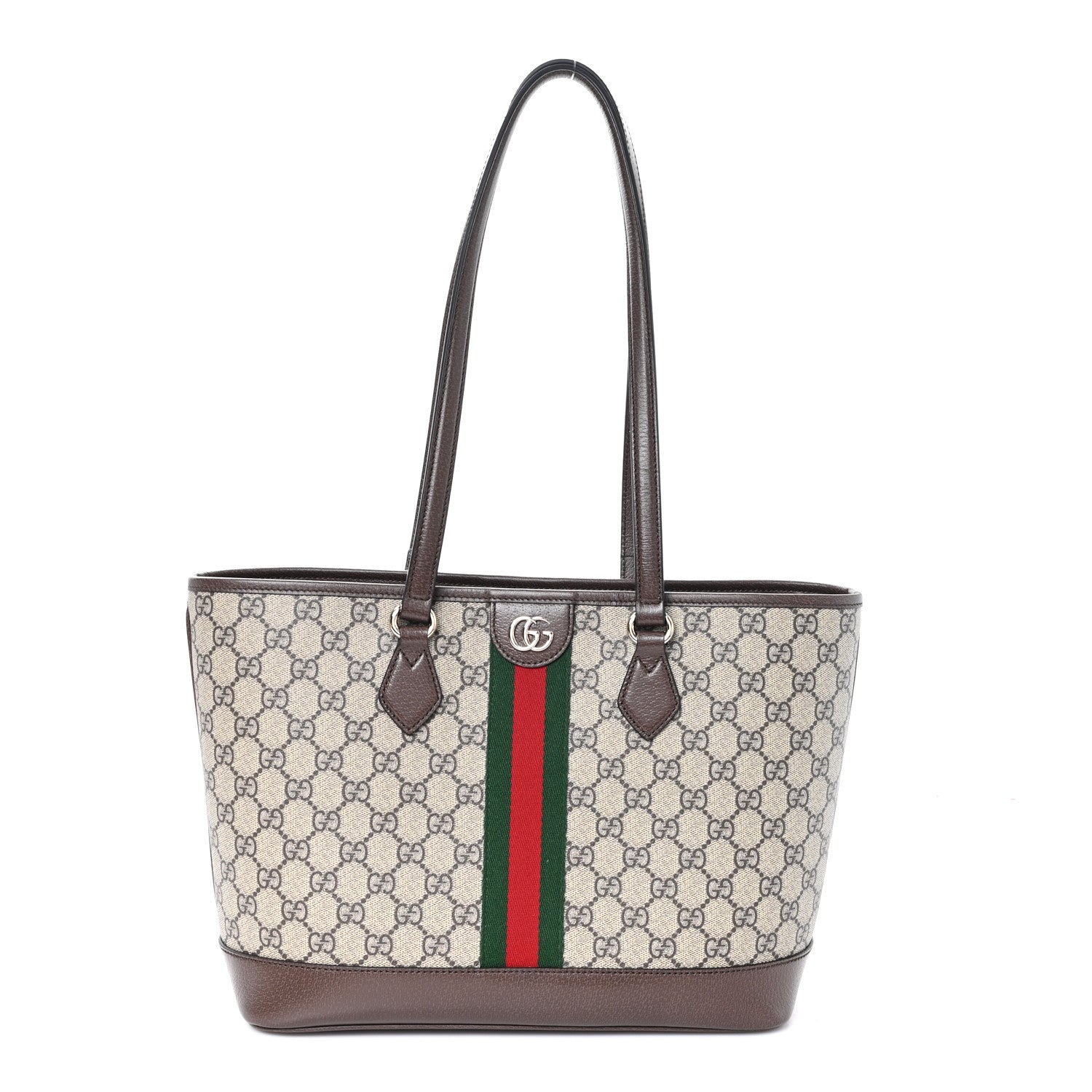 Gucci GG Supreme Monogram Textured Calfskin Web Small Ophidia Shoulder Tote Bag Beige Ebony New Acero 1 of 11
