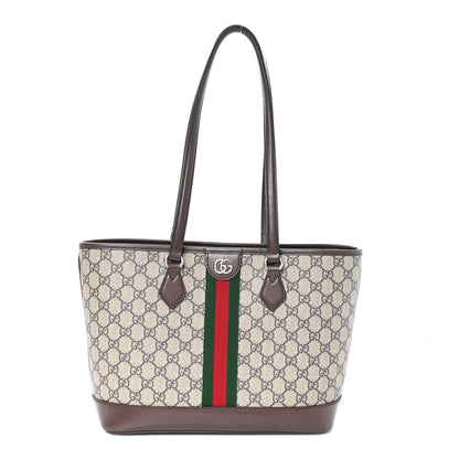 Gucci GG Supreme Monogram Textured Calfskin Web Small Ophidia Shoulder Tote Bag Beige Ebony New Acero 1 of 11