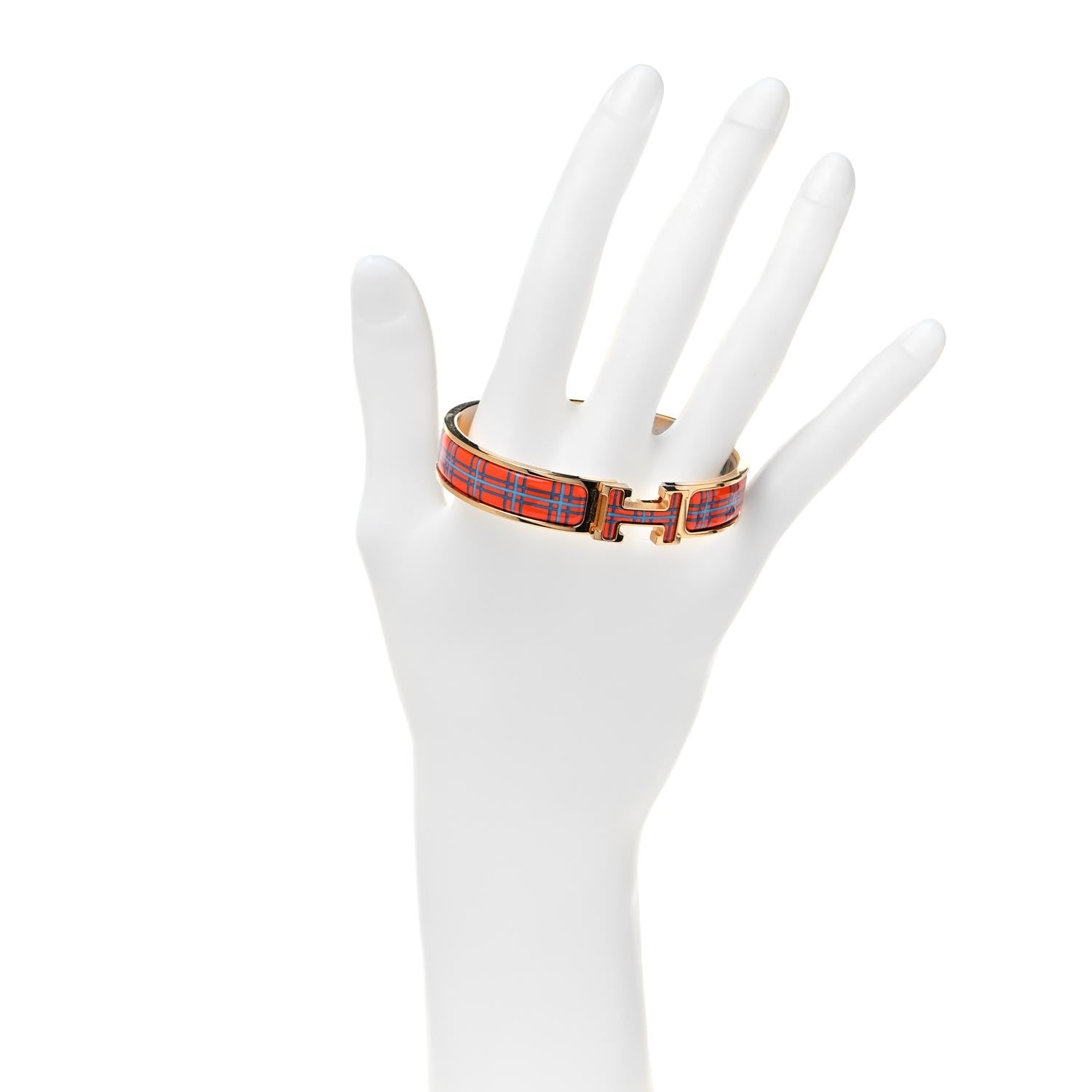 Hermes Enamel Narrow Clic Clac H Tartan Bracelet GM Tropique 2 of 5