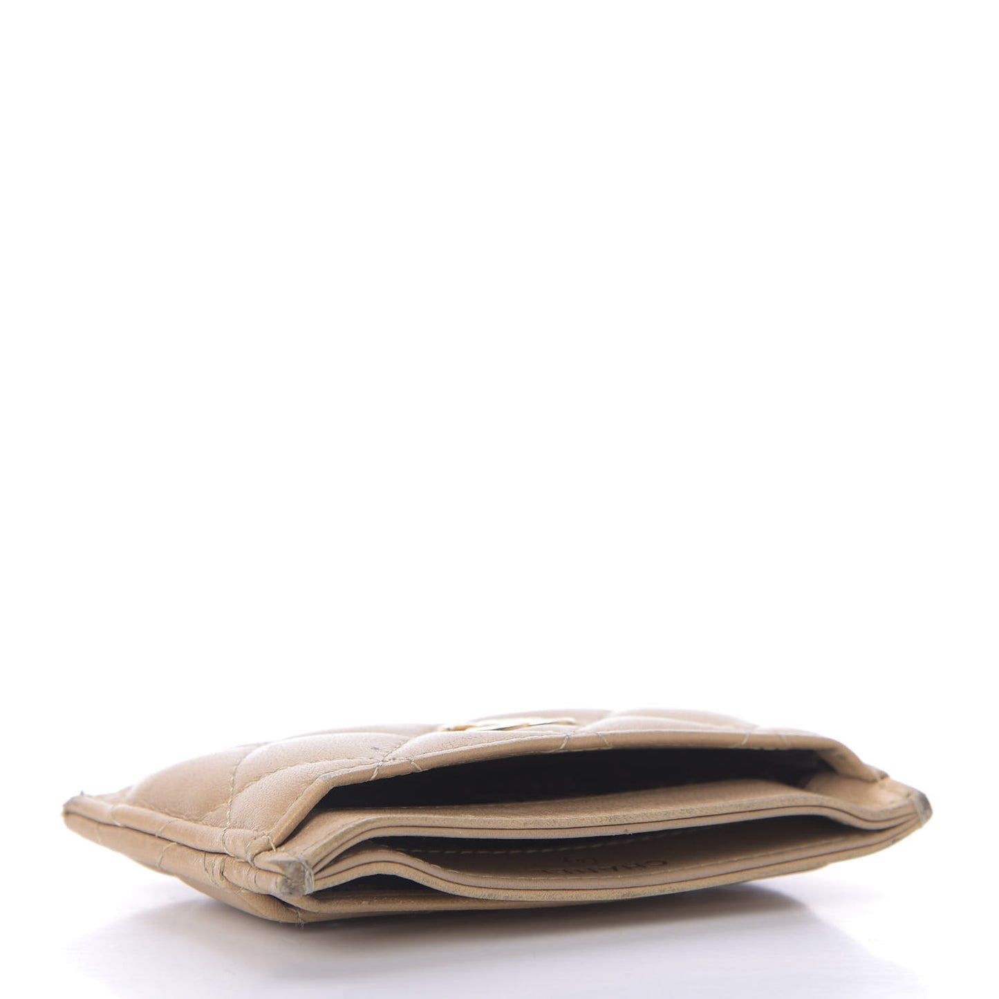 Metallic Lambskin Quilted Card Holder Beige