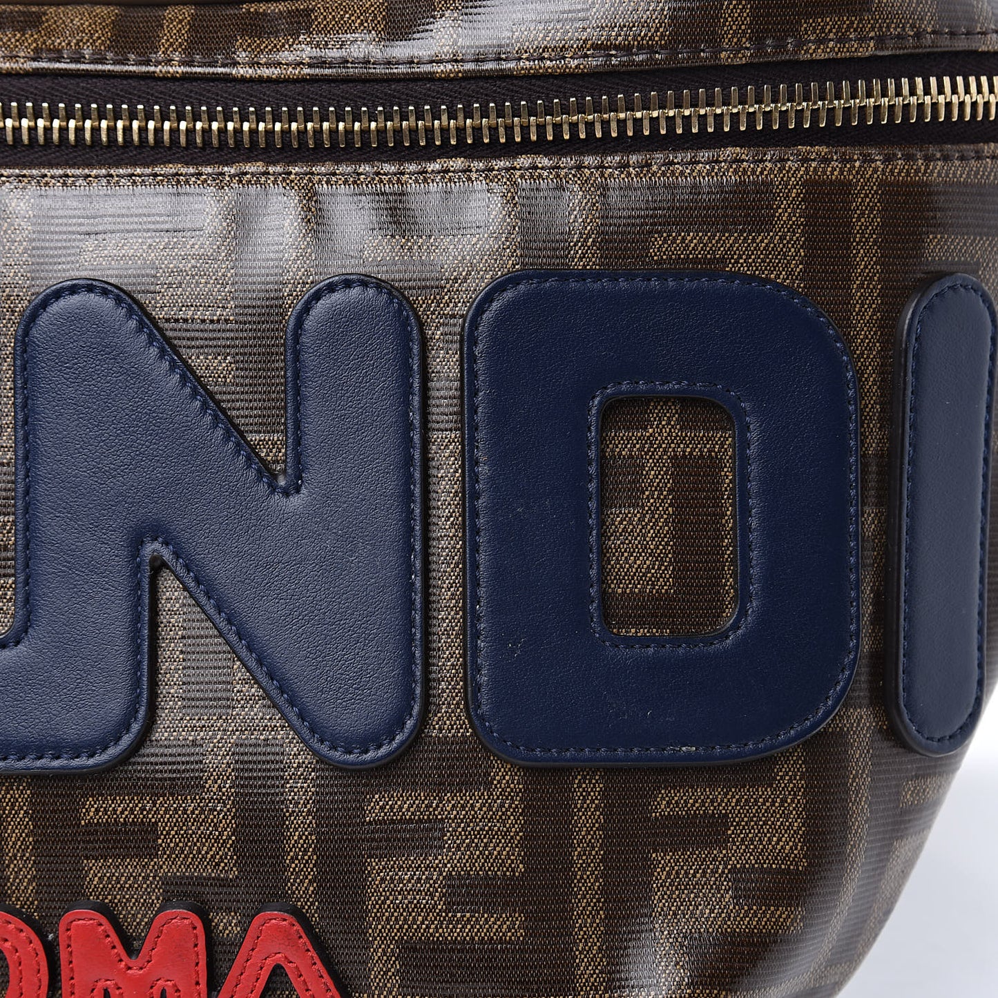 X FILA Glazed Fabric Vitello Century FF 1974 Mania Belt Bag Mogano Panna Blueberry
