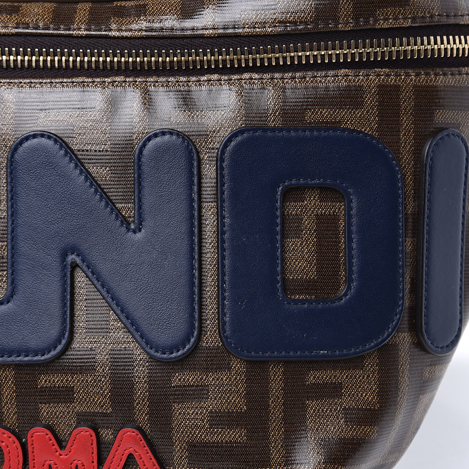 Fendi X FILA Glazed Fabric Vitello Century FF 1974 Mania Belt Bag Mogano Panna Blueberry 10 of 11
