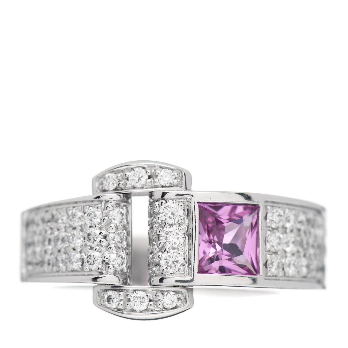 18K White Gold Diamond Pink Sapphire Miss Protocol Ring 54 6.75