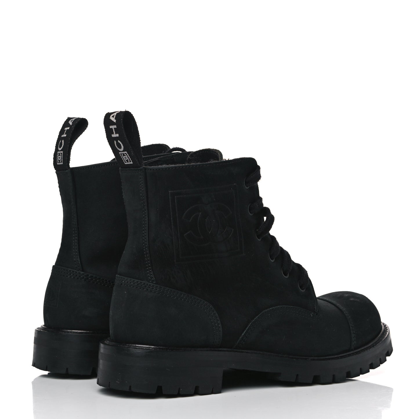 Calfskin Suede Quilted Lace Up Combat Boots 36 Black