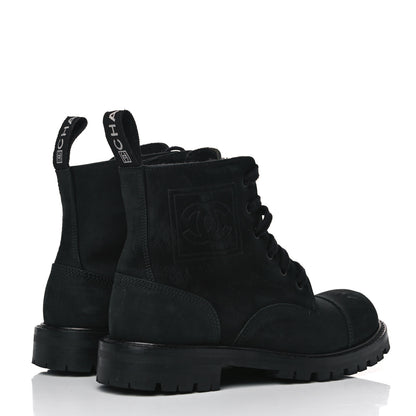 Chanel Calfskin Suede Quilted Lace Up Combat Boots 36 Black 3 of 4