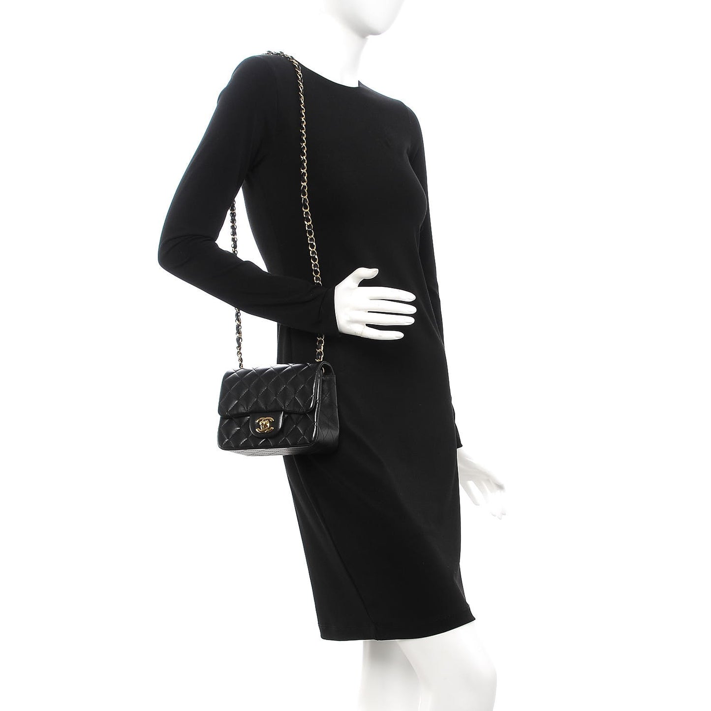 Lambskin Quilted Mini Square Flap Black