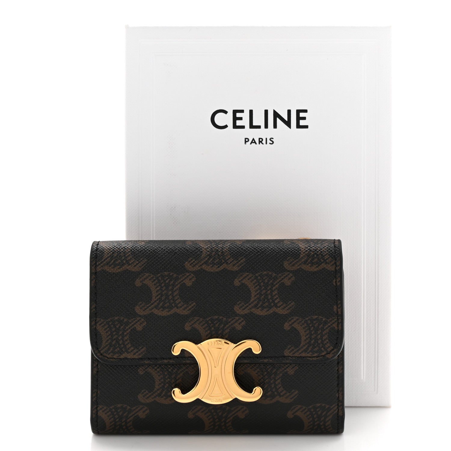 Celine Canvas Triomphe Compact Triomphe Wallet With Coin Purse Tan 9 of 9