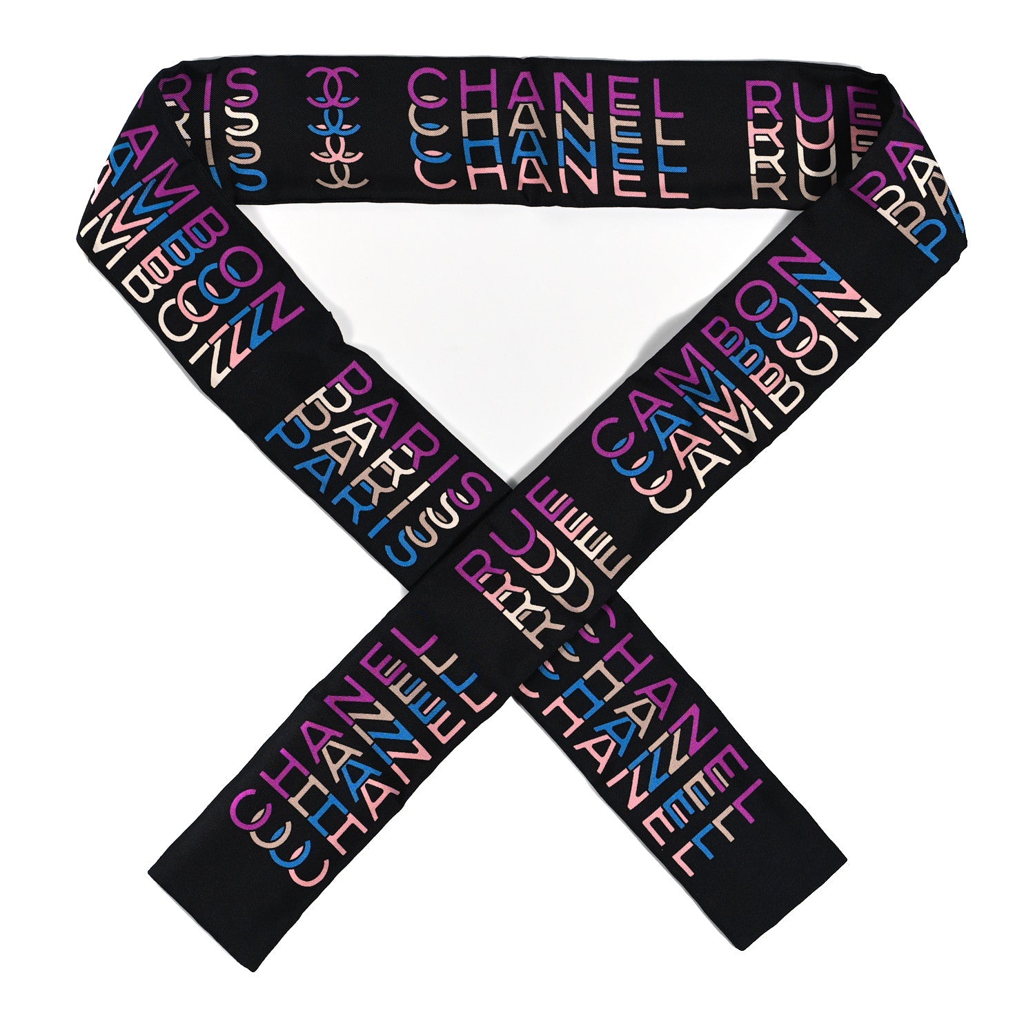 Chanel Silk Logo Slim Bandeau Scarf Black Multicolor 1 of 3