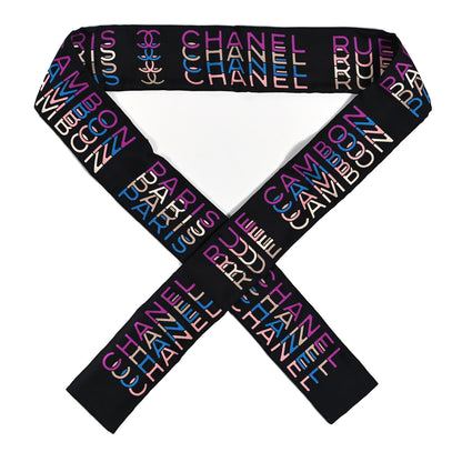 Chanel Silk Logo Slim Bandeau Scarf Black Multicolor 1 of 3
