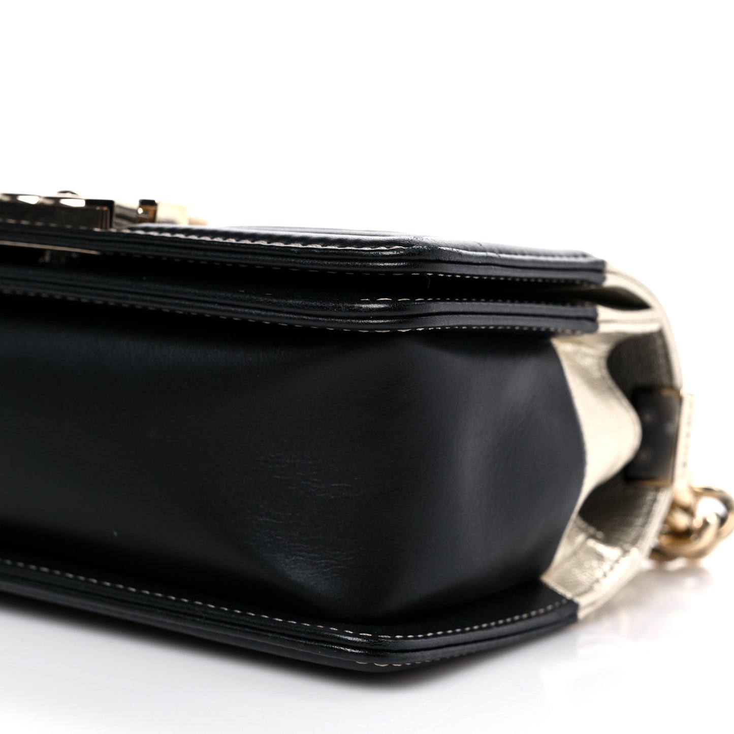 Metallic Goatskin Calfskin Small Boy Flap Gold Black