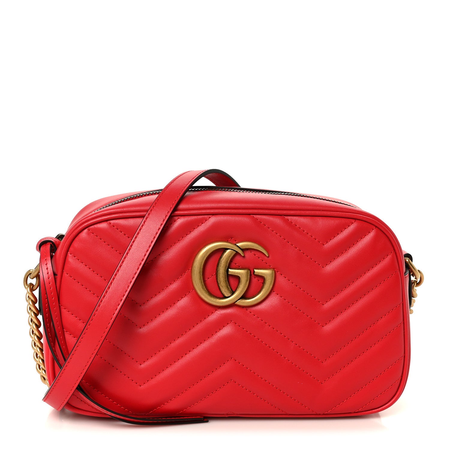 Gucci Calfskin Matelasse Small GG Marmont Chain Shoulder Bag Hibiscus Red 1 of 11