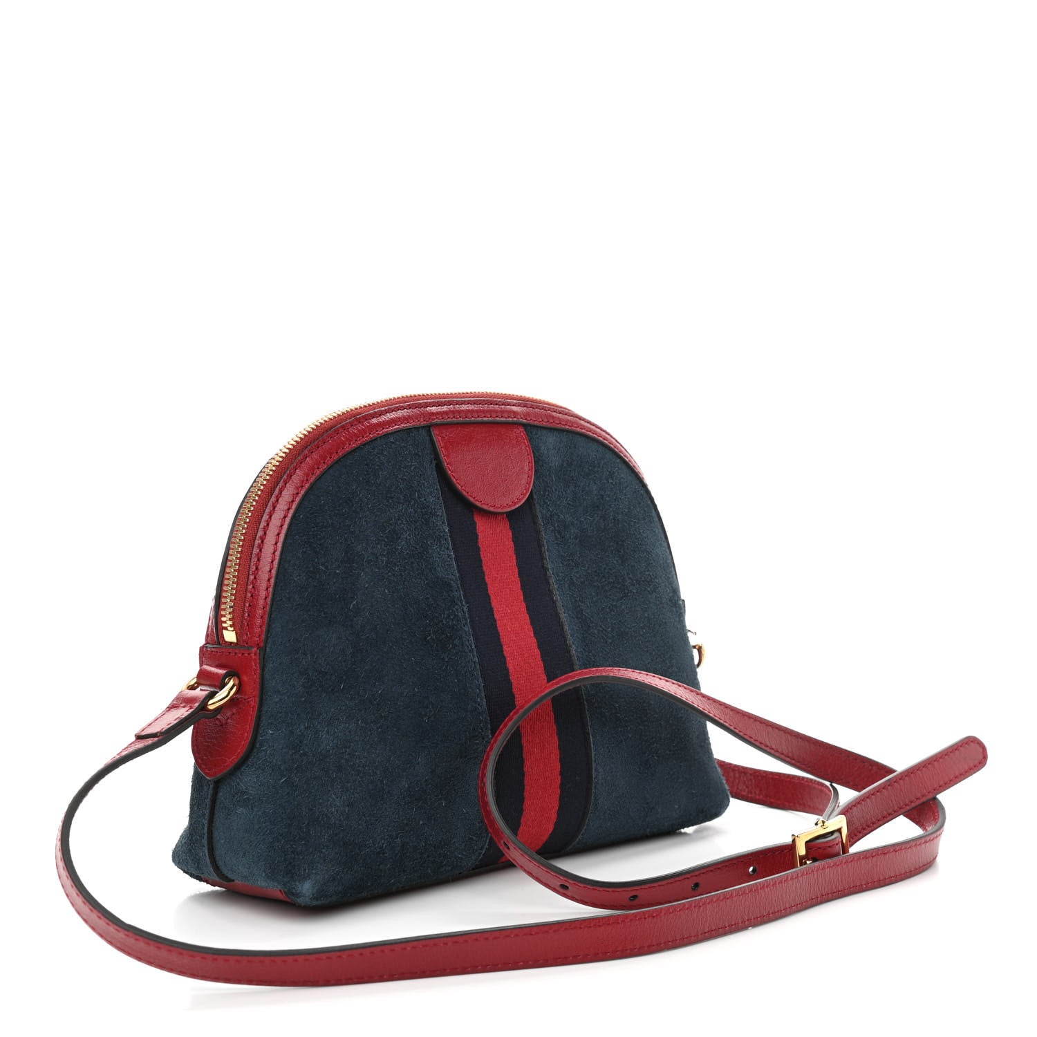 Gucci Suede Calfskin Web Small Ophidia Dome Shoulder Bag New Blue Romantic Cherry 3 of 10