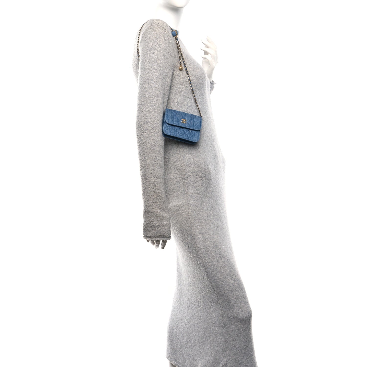Chanel Denim Quilted CC Pearl Crush Clutch With Chain Blue Blue 2 of 12