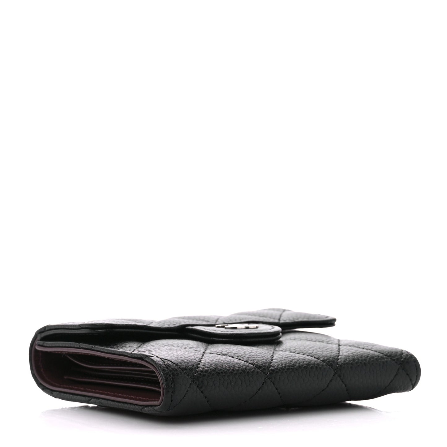 Caviar Quilted Compact Flap Wallet Black