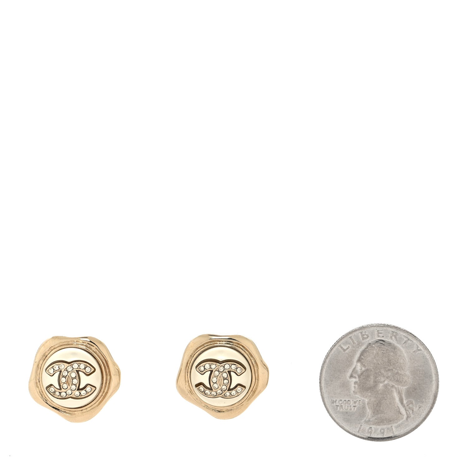 Chanel Metal Resin Crystal CC Earrings Gold 2 of 4