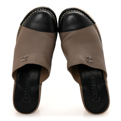 Chanel Calfskin Cork Cap Toe CC Clogs 38.5 Taupe Black 2 of 9