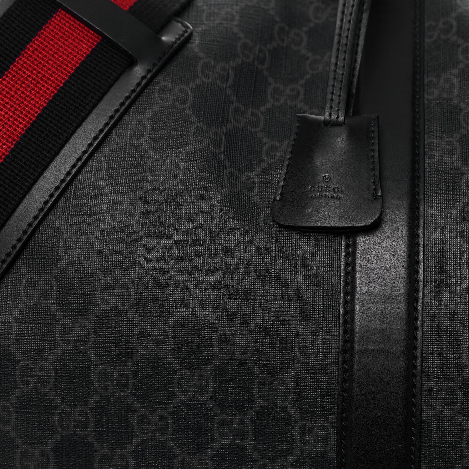 Gucci Soft GG Supreme Monogram Appia Calfskin Web Large Carry On Duffle Bag Black Grey 8 of 15