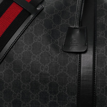 Gucci Soft GG Supreme Monogram Appia Calfskin Web Large Carry On Duffle Bag Black Grey 8 of 15