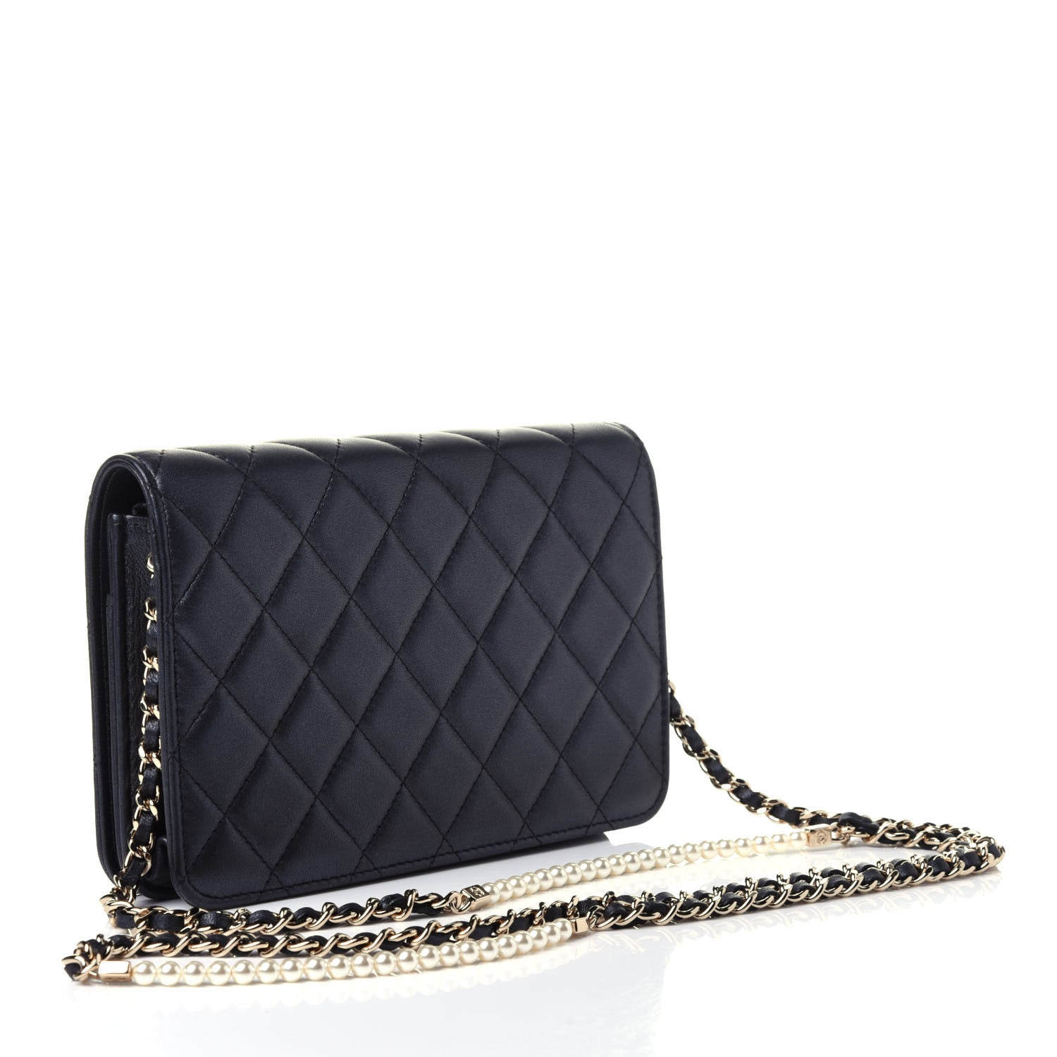 Chanel Iridescent Lambskin Quilted Pearl Wallet On Chain WOC Black 2 of 12