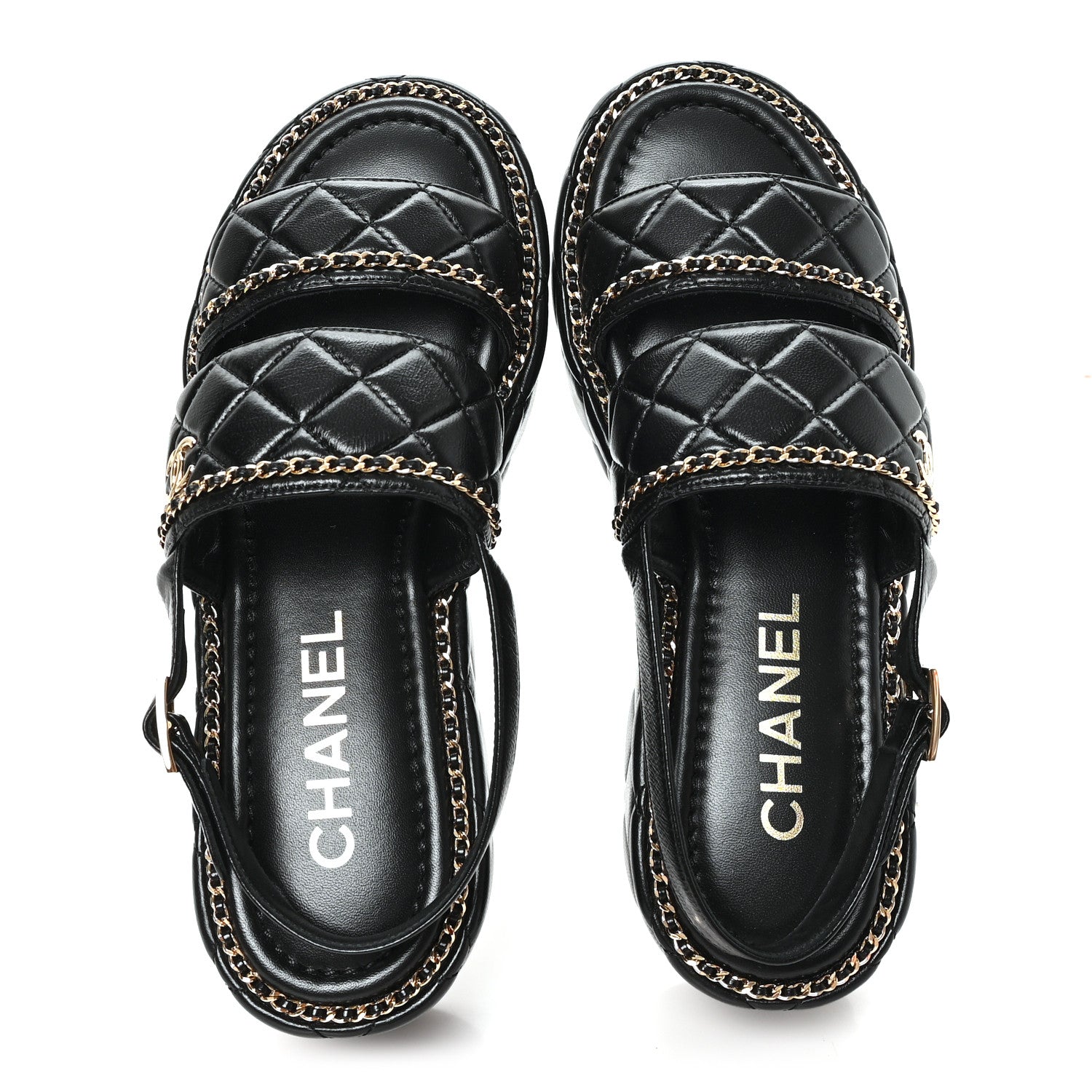 Chanel Shiny Lambskin Quilted Chain Around CC Platform Sandals 39 Black 2 of 10