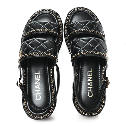 Chanel Shiny Lambskin Quilted Chain Around CC Platform Sandals 39 Black 2 of 10