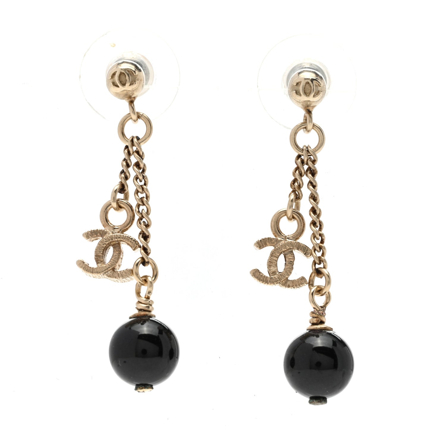 Resin CC Bead Drop Earrings Gold Black