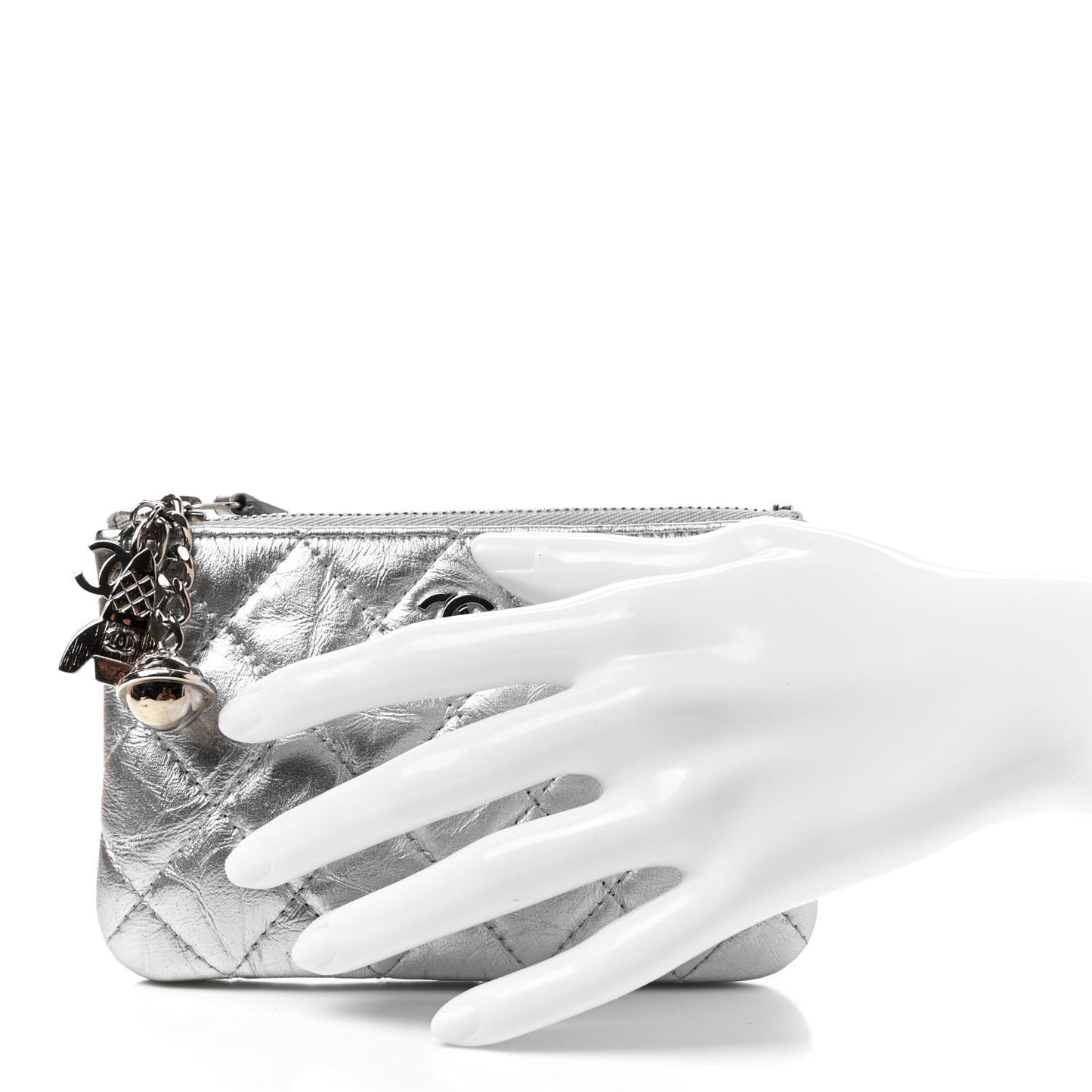 Metallic Lambskin Small Ground Control Cosmetic Case Silver