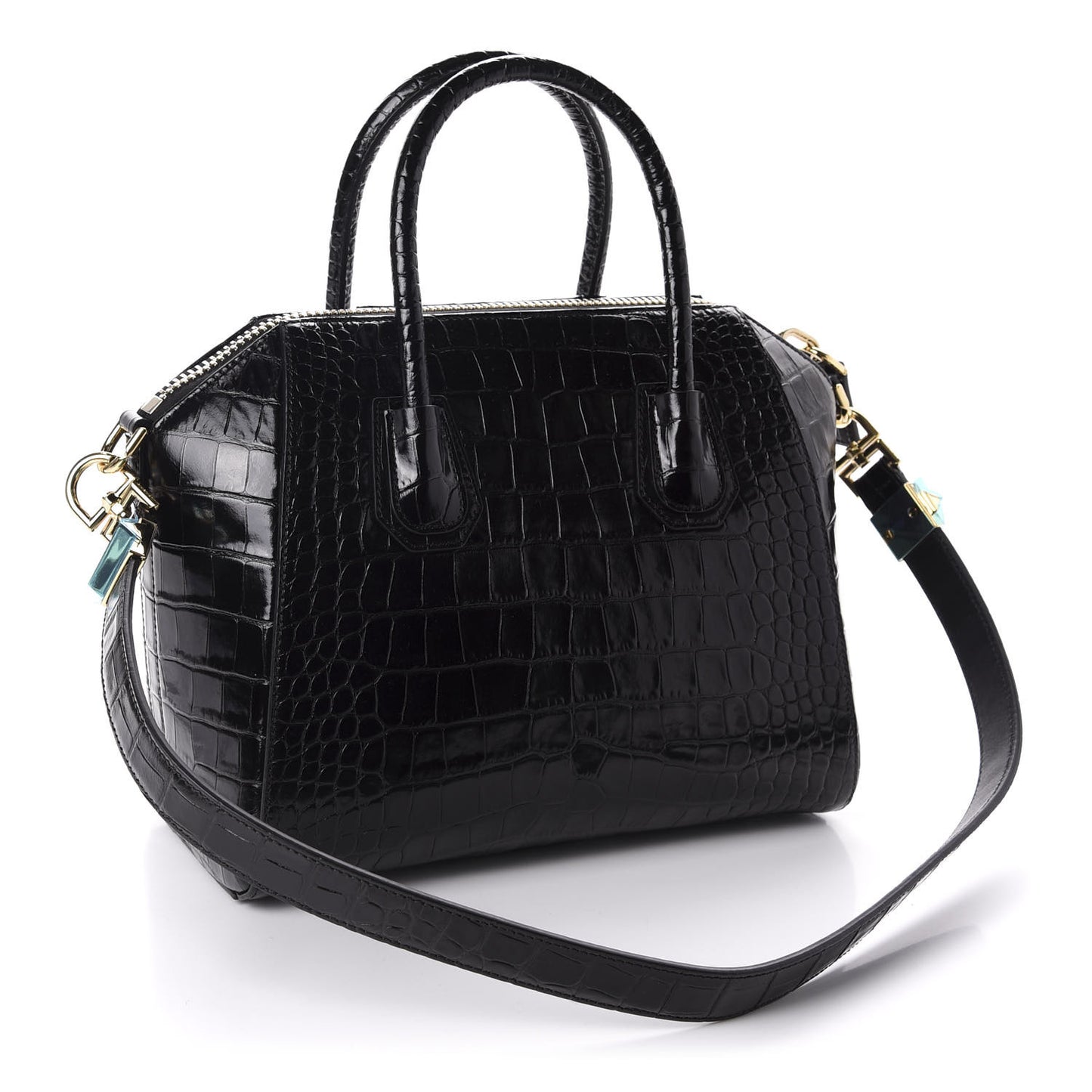Calfskin Crocodile Embossed Small Antigona Black