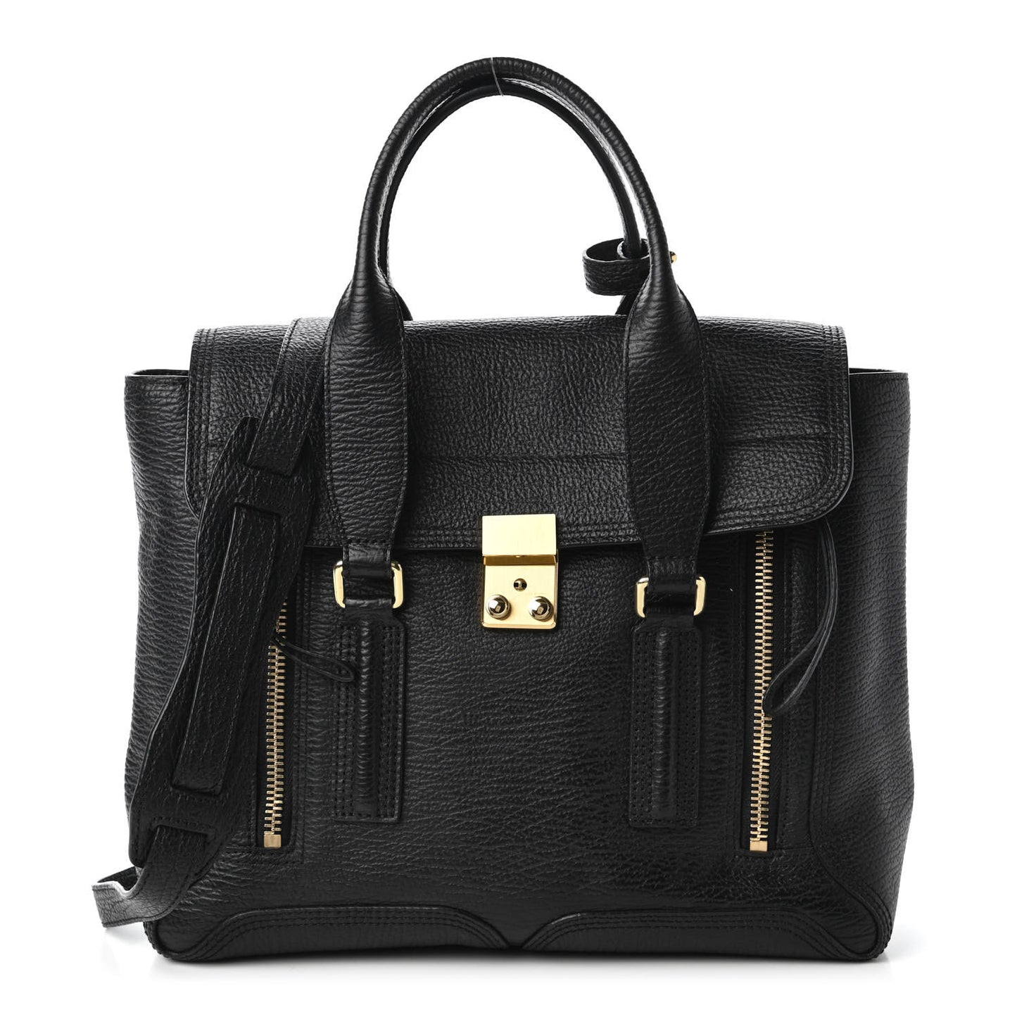 Textured Calfskin Medium Pashli Satchel Black